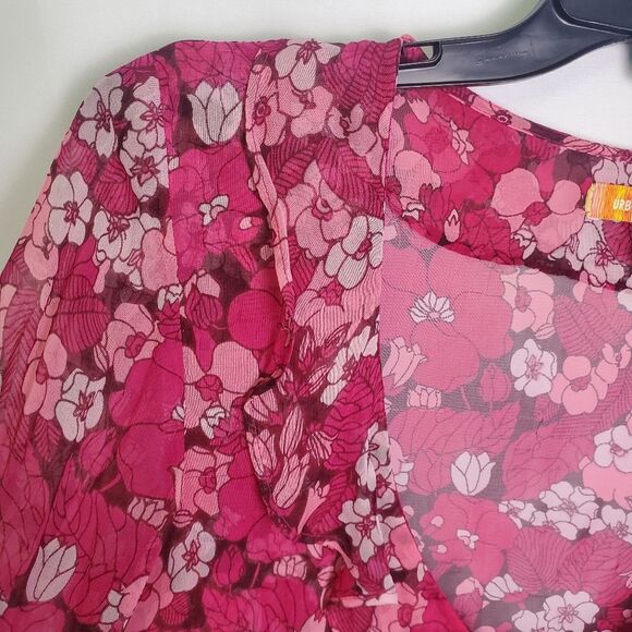 Urban Outfitters Juliet Sheer Floral Tie Front Ruffle Blouse Medium - Picture 6 of 7